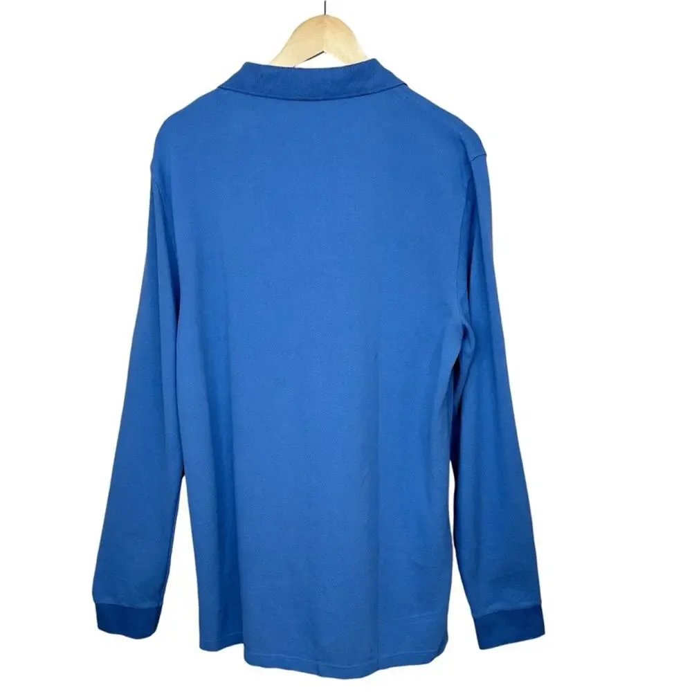 NWT J.CREW Men's Pique Polo Shirt Long Sleeves Canal Blue Sizes L-Tall